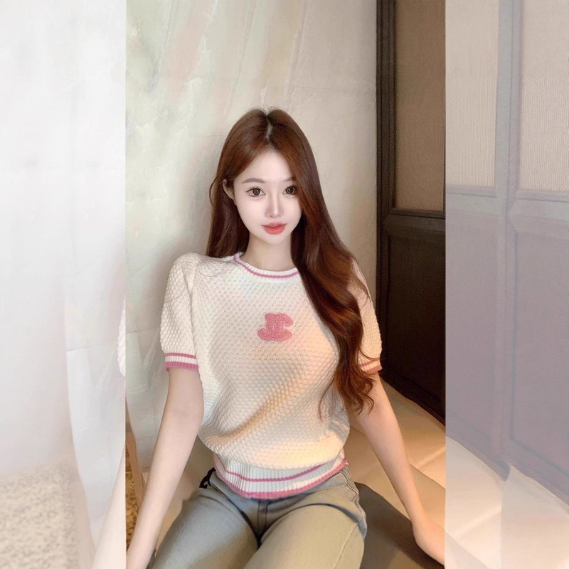 Letter Knitwear Short-Sleeved Knitwear for Women 2025 French New Style Unique and Beautiful Top with Super Good Elegant