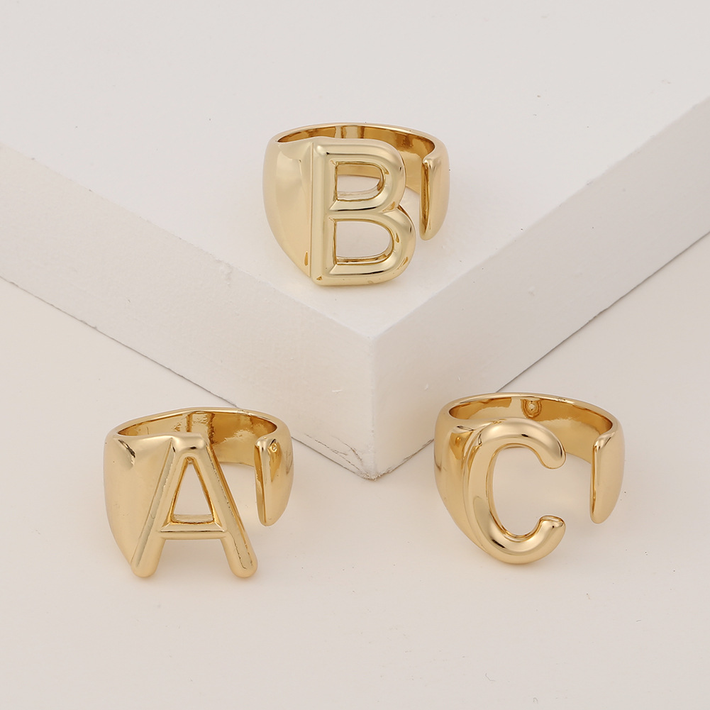 5g Weight Birthday Occasion Copper Material Letter Pattern Unisex Gender Fashion Style Fashion New Style Copper 26 English Letter Ring 3