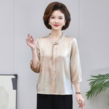 套頭衫風上衣女新中式民族風夏季薄款洋氣中老年盤扣襯衫，女裝T恤，妃慕昵服飾