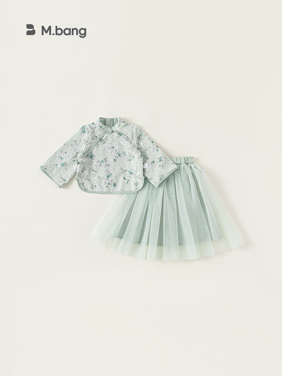 Ropa infantil Youbao, traje Hanfu para niñas, estilo chino, falda de malla bordada, conjunto de dos piezas, ropa festiva para niños de un año