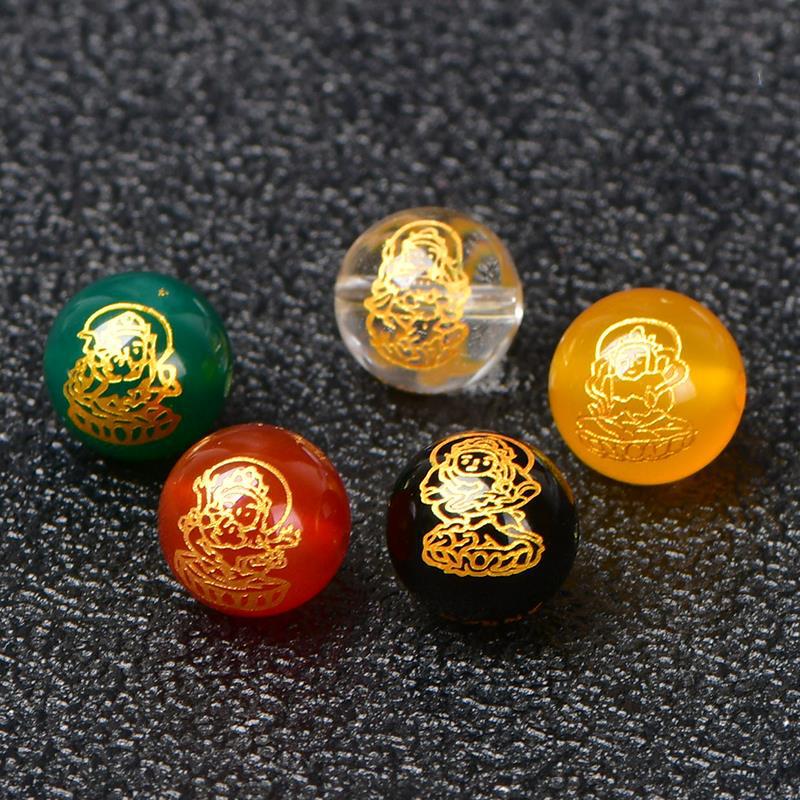 Red Agate Gold-Stamped Engraved Five-Way Round Bead Jewelry Buddha Bead Bracelet Accessories in Yellow, Green, Black, and White