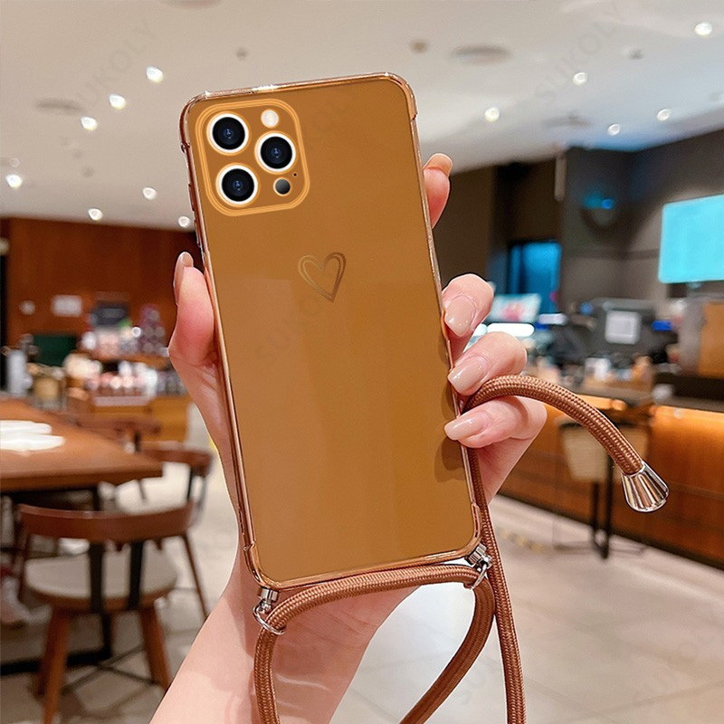 Funda para teléfono con cordón en forma de corazón galvanizado, adecuada para iPhone 17, funda protectora cruzada anticaídas para Apple 16PRO, 15, XSMAX image 11