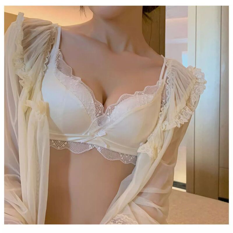 Satin Intimates Set, Feminine Pure Lust Lace Thin Small Breast Push-Up Thin Strap Beautiful Back Girl Bra Satin Intimates Set, Feminine Pure Lust Lace Thin Small Breast Push-Up Thin Strap Beautiful Back Girl Bra