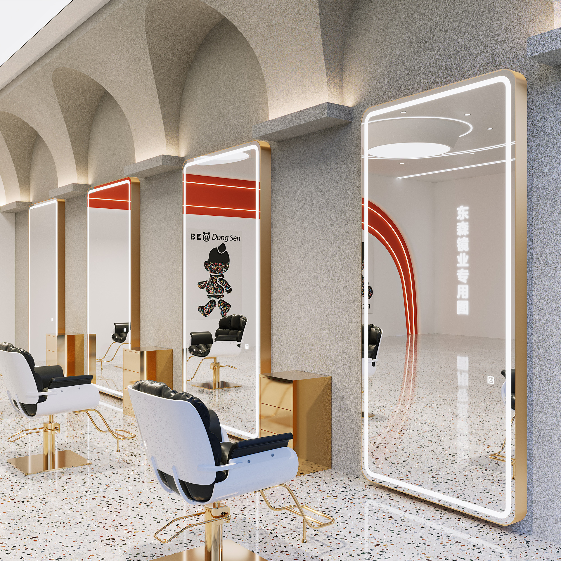 Espejo de peluquería con lámpara de línea para salón de peluquería, espejo de corte de pelo, espejo de pared, espejo de peluquería