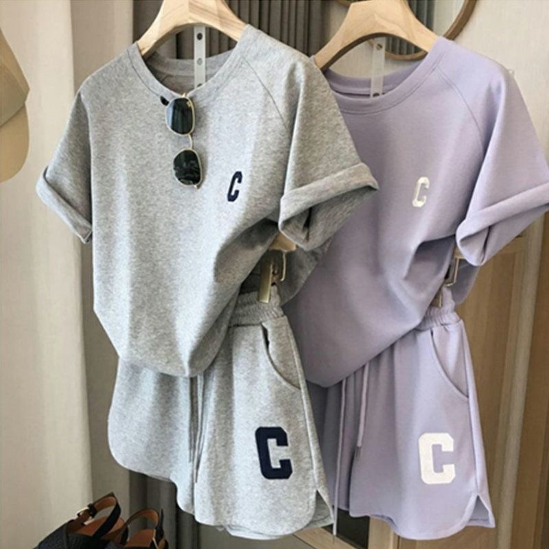 Women's Summer Sports Shorts Two Piece Set Casual Loose Fit Student Style Clothing_ecoleips.com