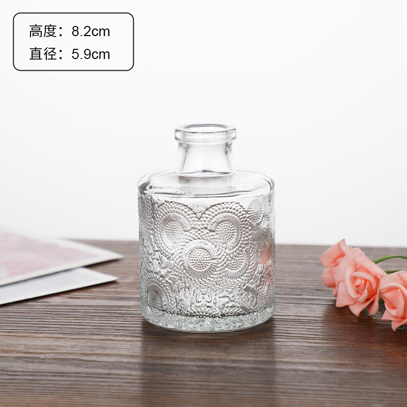 Jarrón clásico personalizado en relieve, vidrio transparente, adornos de escritorio para oficina, colgantes para dormitorio, mini decoración retro