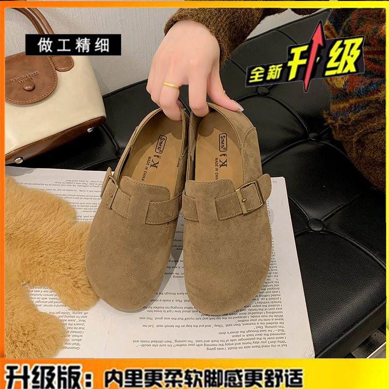 真皮复古平底勃肯鞋女鞋2025秋冬新款一脚蹬拖鞋软底全包博肯单鞋|undefined