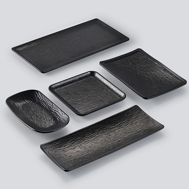 A5 Japanese-Style Melamine Rectangular Plate, Imitation Porcelain Black Barbecue Plate, Plastic Snack Plate, Hot Pot Barbecue Plate, Commercial Use A5 Japanese-Style Melamine Rectangular Plate, Imitation Porcelain Black Barbecue Plate, Plastic Snack Plate, Hot Pot Barbecue Plate, Commercial Use