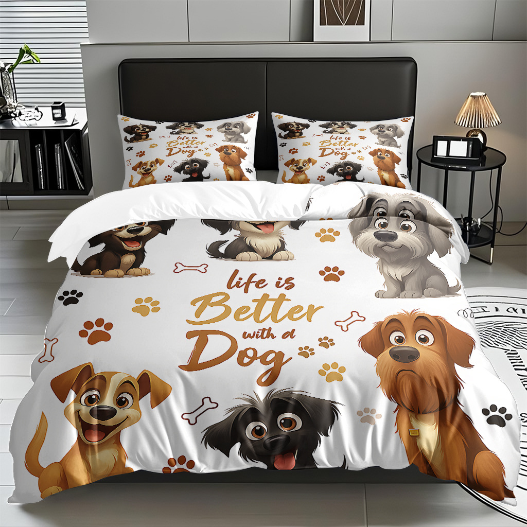 Fábrica de origen transfronteriza textil doméstico TEMU / JIT suave piel abrasiva caricatura cachorro impresión digital set edredón