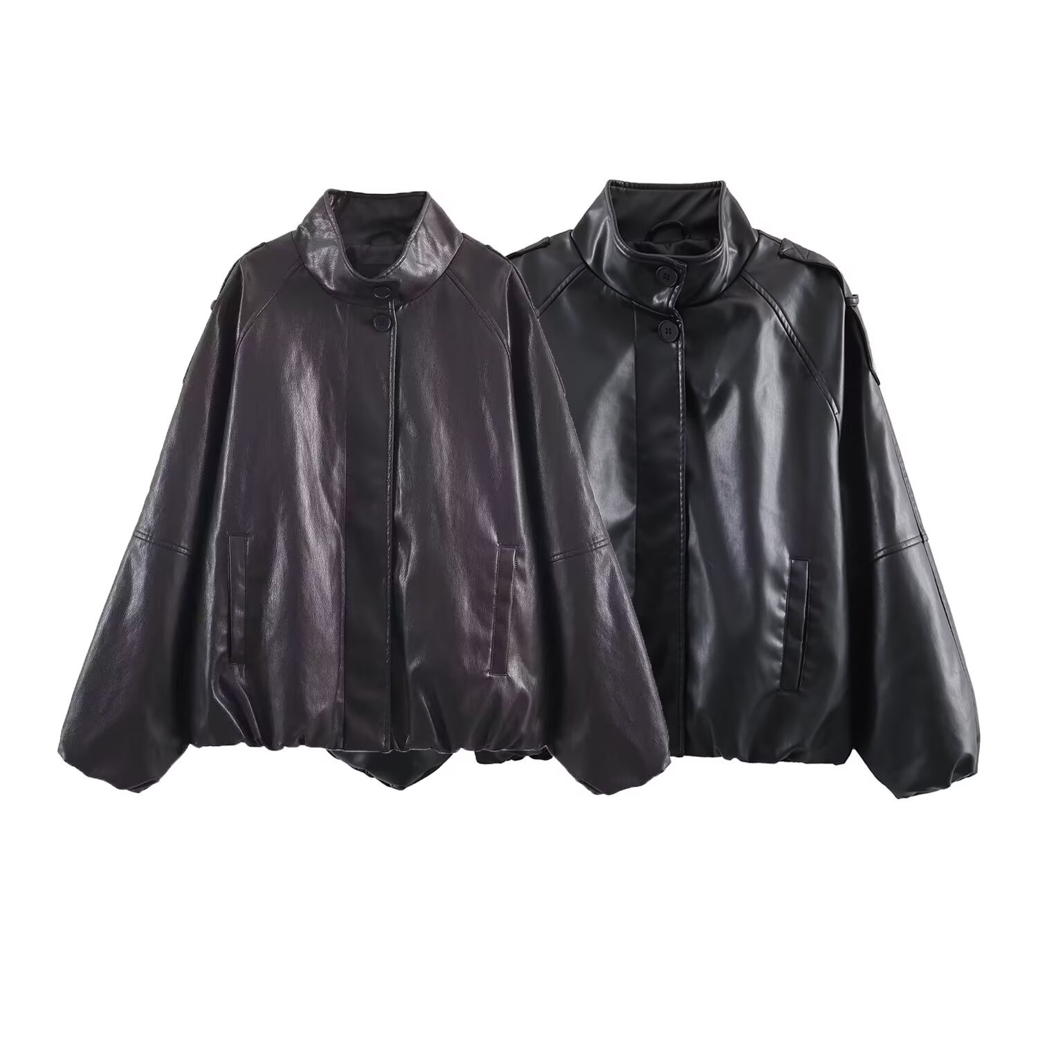 Pb&Za Women's 2025 Winter New Fashion Loose Imitation Leather Stand Collar Windproof Jacket 6318025