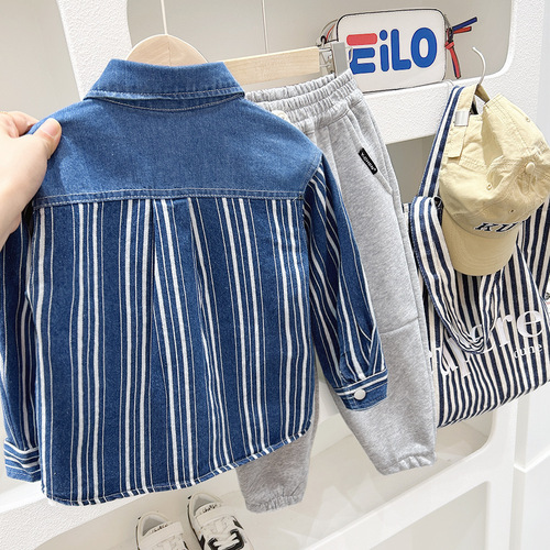 Boys' Denim Jacket Spring and Autumn Casual Tops 2024 New Style Spring Clothing Children's Shirts for Medium and Big Boys