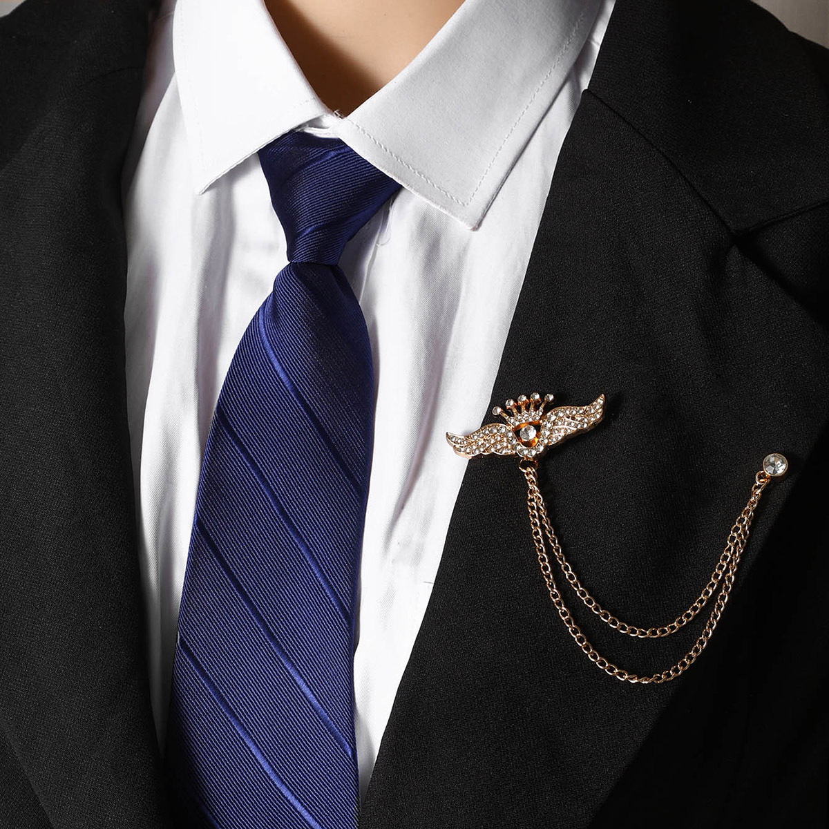 New Bee Star Pentagram Chain Brooch For Men And Women Lapel Pin_voghion.com