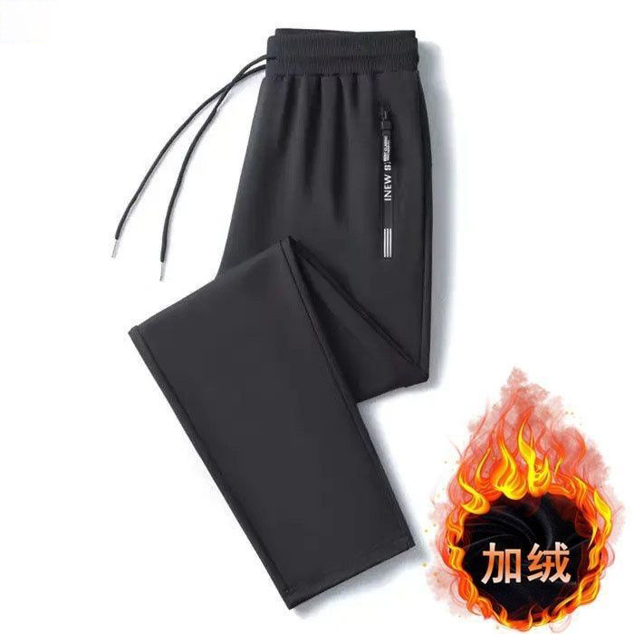 Fleece-Lined Casual Pants for Men, Winter Thick Warm Elastic Waist Jogger Pants, Simple Versatile Cuffed Sweatpants