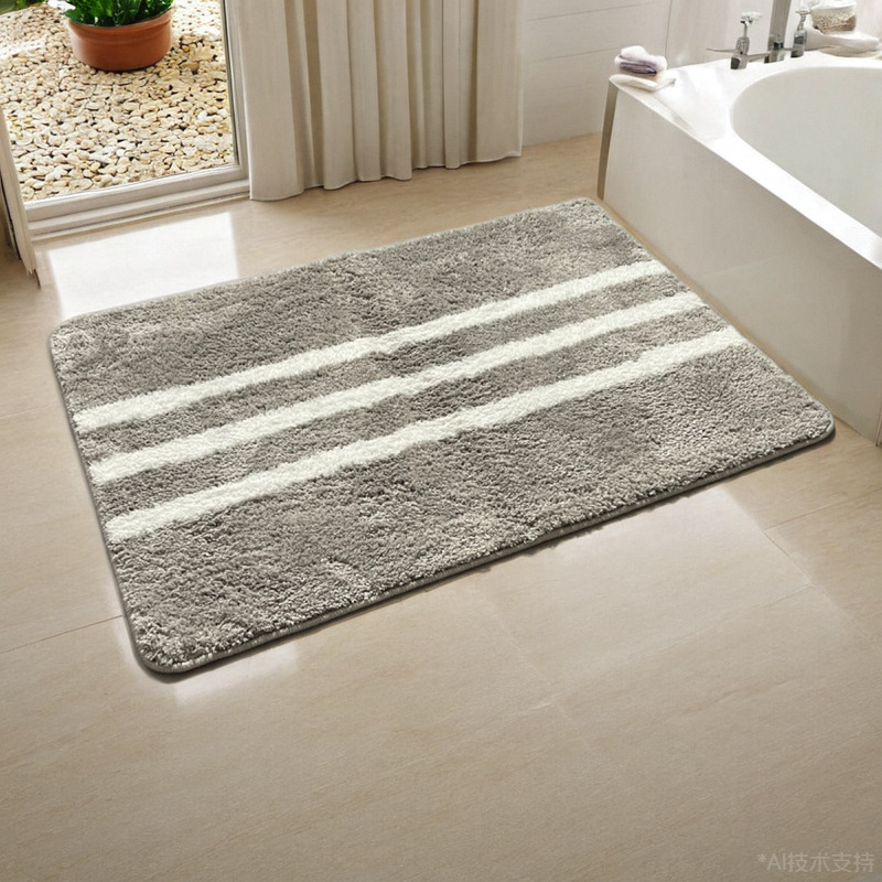 沙菲尔超细纤维卫浴厨房吸水地垫地毯可机洗乳胶防滑简约灰色条纹