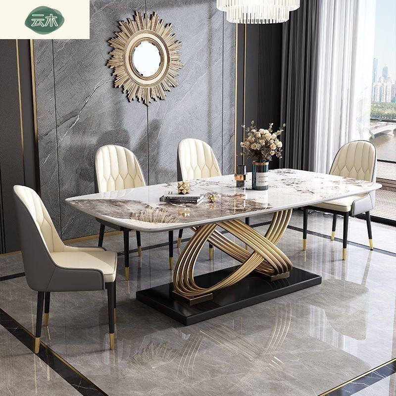 Simple Dining Table Italian Light Luxury Slate Dining Table and Chair Combination Small Apartment Home Living Room Creative Rectangular Dining Table