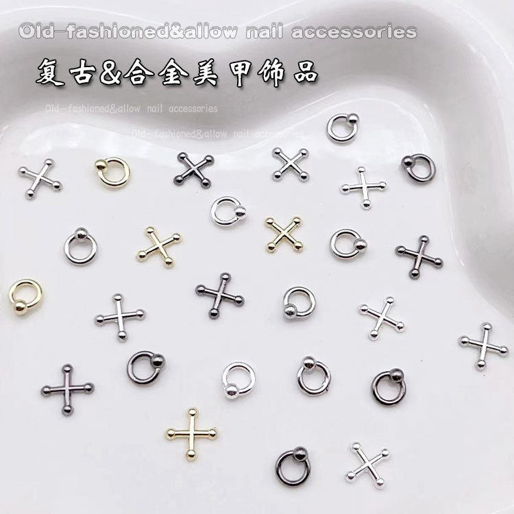 New Nail Art Cross Fork Jewelry Dark Punk Style Retro Alloy Cross X-Ring Nail Accessories