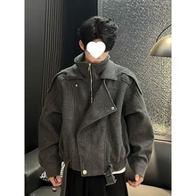 cleanfit灰色毛呢大衣外套男款春秋季美式小众设计感廓形夹克短款