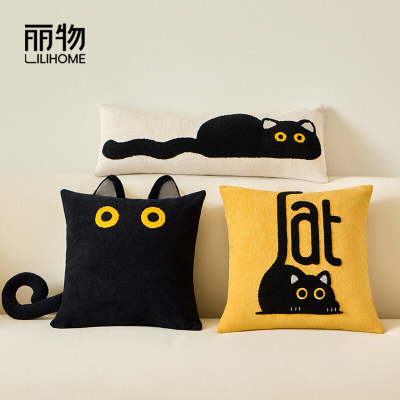 2025 New Creative Sofa Pillow Cute Black Cat Pillow Cover Cute Doll Removable and Washable Bedroom Living Room Cushion