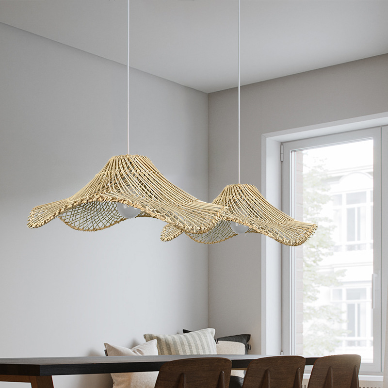 Viento tranquilo Retro Residencia sala de estar restaurante Zen hotel chino sala de té japonés tejido a mano sombrero de paja candelabrera