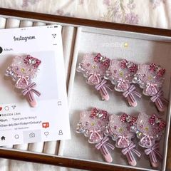 フルダイヤモンド ハローキティ リボン カモノハシ クリップ 女性用 甘くてかわいい 前髪 サイドクリップ 高級ヘアアクセサリー