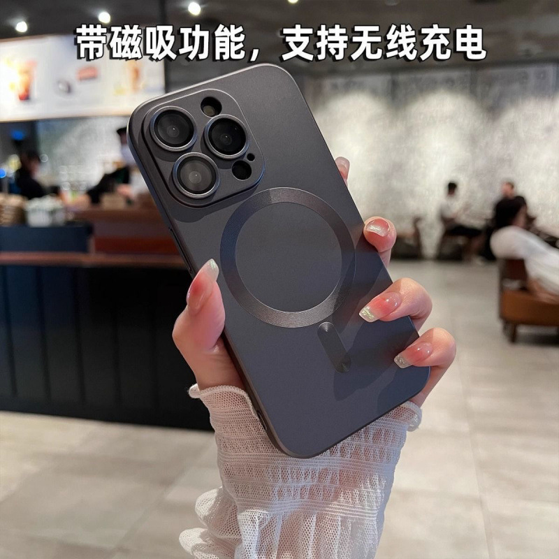 With Lens Film Apple 16Promax Magnetic Phone Case Iphone15 Soft Case 13 All-Inclusive 12 Frosted 14Pro