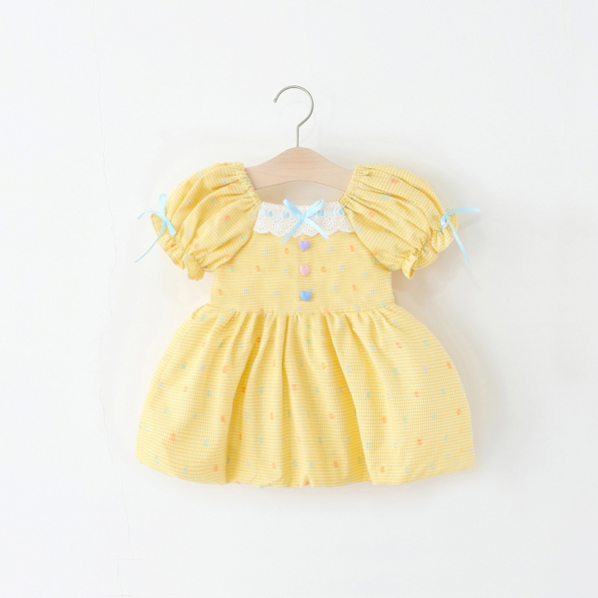 Trendy children's clothing 2025 new girls dress summer children's female baby plaid bubble sleeve princess skirt foreign style