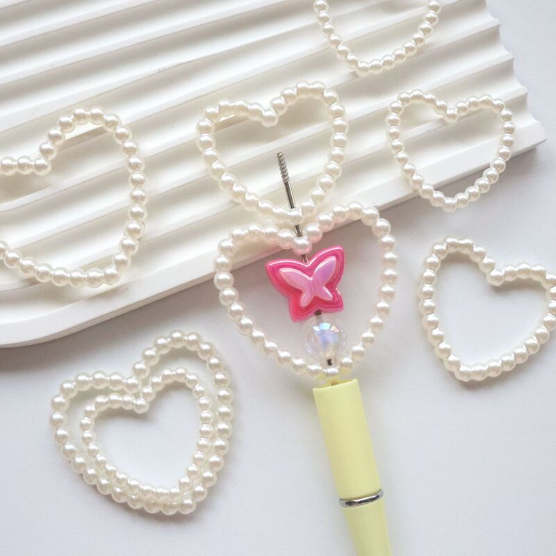 Imitation Pearl Hollow Large Heart-Shaped Beads with Straight Holes, DIY Beading Phone Chain, Door Curtain Hanging Decoration, Loose Beads