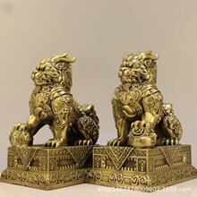 纯铜麒麟摆件仿古黄铜财福麒麟风水古玩收藏家居装饰工艺品摆件
