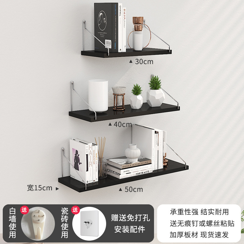 Estante de pared, instalación sin taladro, adecuado para cocina, sala de estar, dormitorio, estantería de madera recta para almacenamiento.