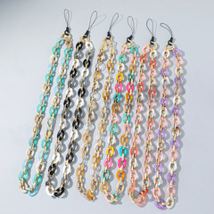 歐美長款亞克力掛脖手機掛鏈 ins設計感彩色串珠手機鏈鑰匙掛件繩