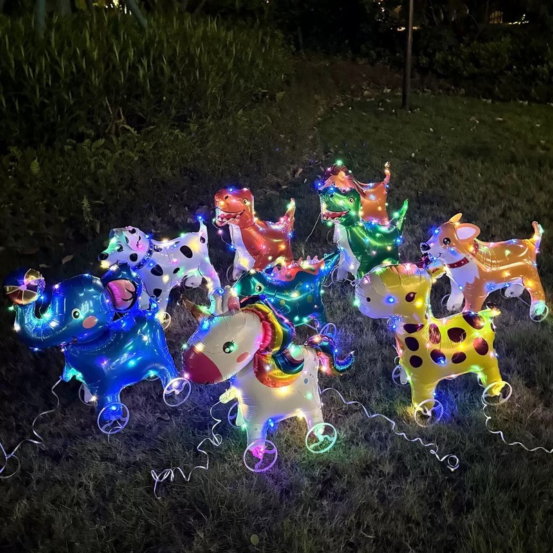 卡通动物发光带灯立体走路气球带轮儿童生日公园摆地摊创意夜光|undefined