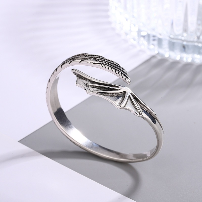 Brazalete de plata esterlina 925 alas demoniacas sensación de alto nivel nicho lujoso ligero simple moda joyería anillo pulsera pulsera mujer