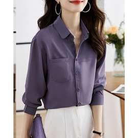 2025新款真丝衬衫女品牌重磅桑蚕丝黑色长袖百搭春季漂亮上衣