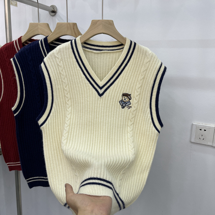 24 Dongpuyuan estilo de arte retro chaleco de tejido de mujer collar en V tipo suelto