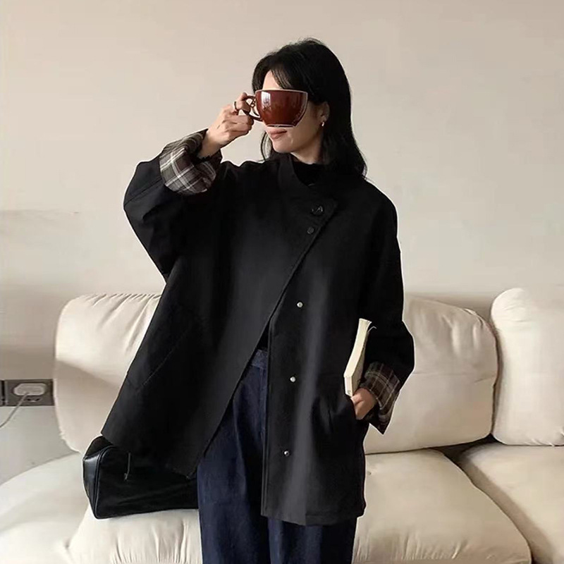 欧美跨境外贸秋季新款感小个子短款风衣女宽松休闲复古简约短外套|undefined