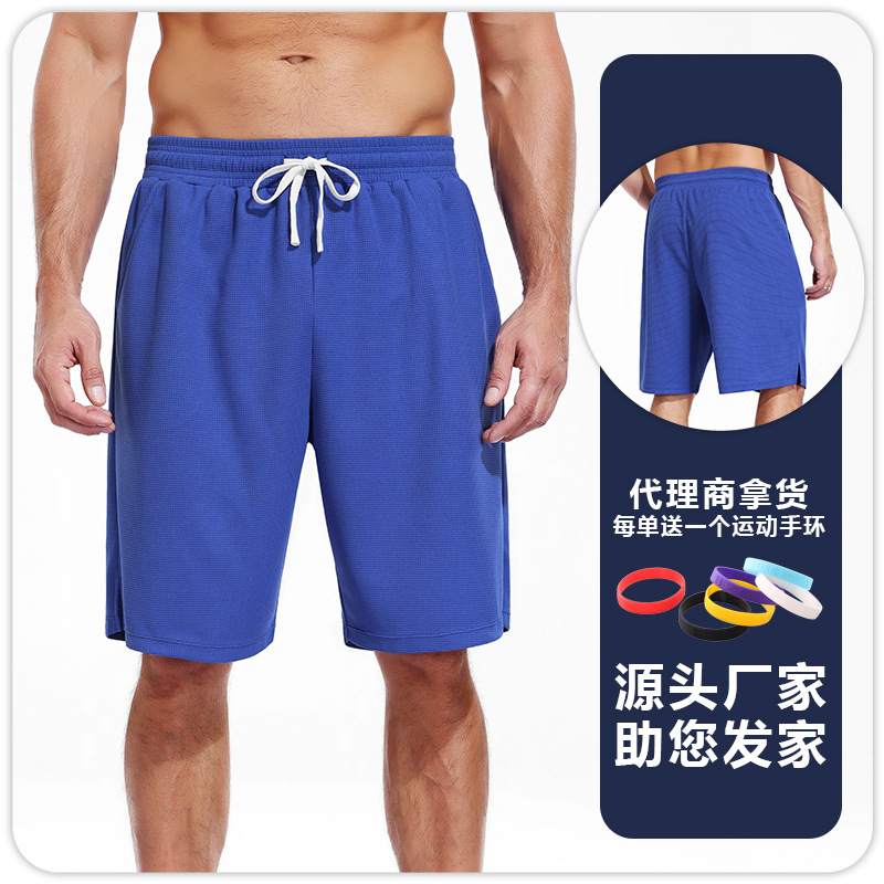Nuevos pantalones de baloncesto waffle para hombres frescos de una sola capa de piel transpirable deportivo de pulsación de doble bolsillo pantalones de fitness
