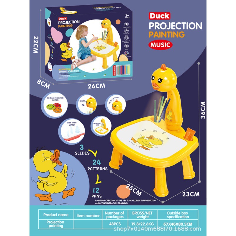 Cartoon Duck projection painting table yellow suit with music function children's learning drawing and writing drawing board toy