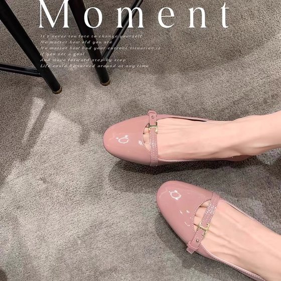 Sheepskin version of grape mother with temperament small round head buckle leather commuter slimming shoes women's Mary Jane shoes