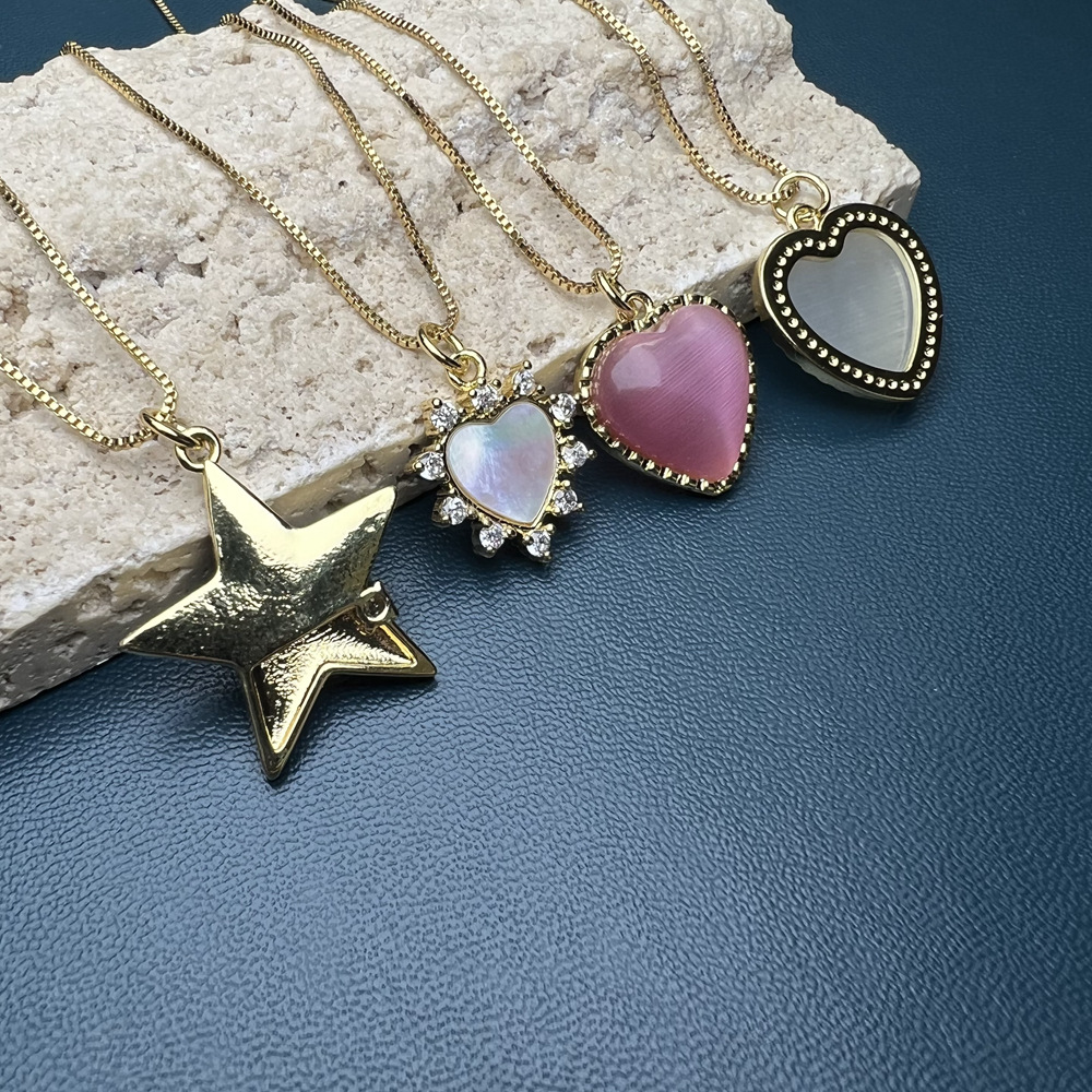 Simple Style Pentagram Heart Shape Copper Plating Inlay Opal Shell Zircon Pendant Necklace 1 Piece