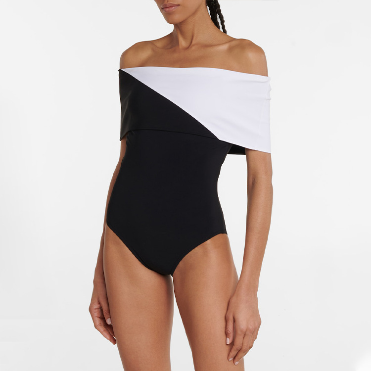 GraceChic GraceChic 2025 European American Swimwear New V-neck Black And White Patchwork Simple High-end One-piece Swimsuit Set For Women_voghion.com