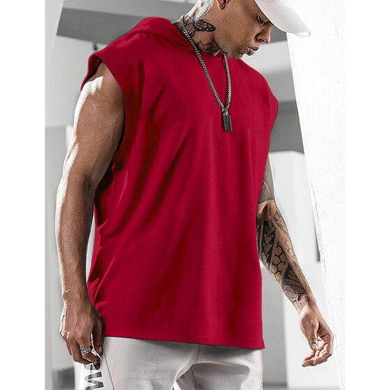 Cross-border Amazon summer new men's sports sleeveless hooded vest European and American style casual loose top T-shirt