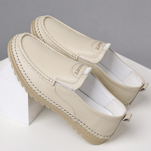 Top-grain leather men's shoes in large sizes, soft-soled, comfortable driving shoes for middle-aged and elderly fathers, slip-on casual men's shoes