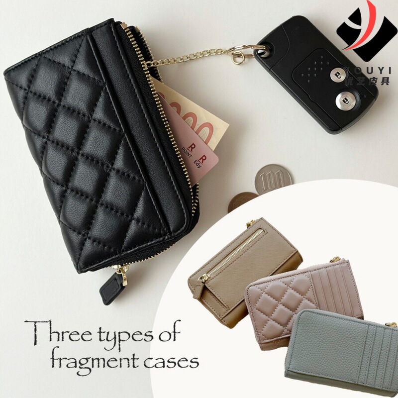 Lotte Japan Diamond Compact Genuine Leather Coin Purse for Women, 7-Shaped Pull Men's Coin Purse, Lightweight Cowhide Wallet