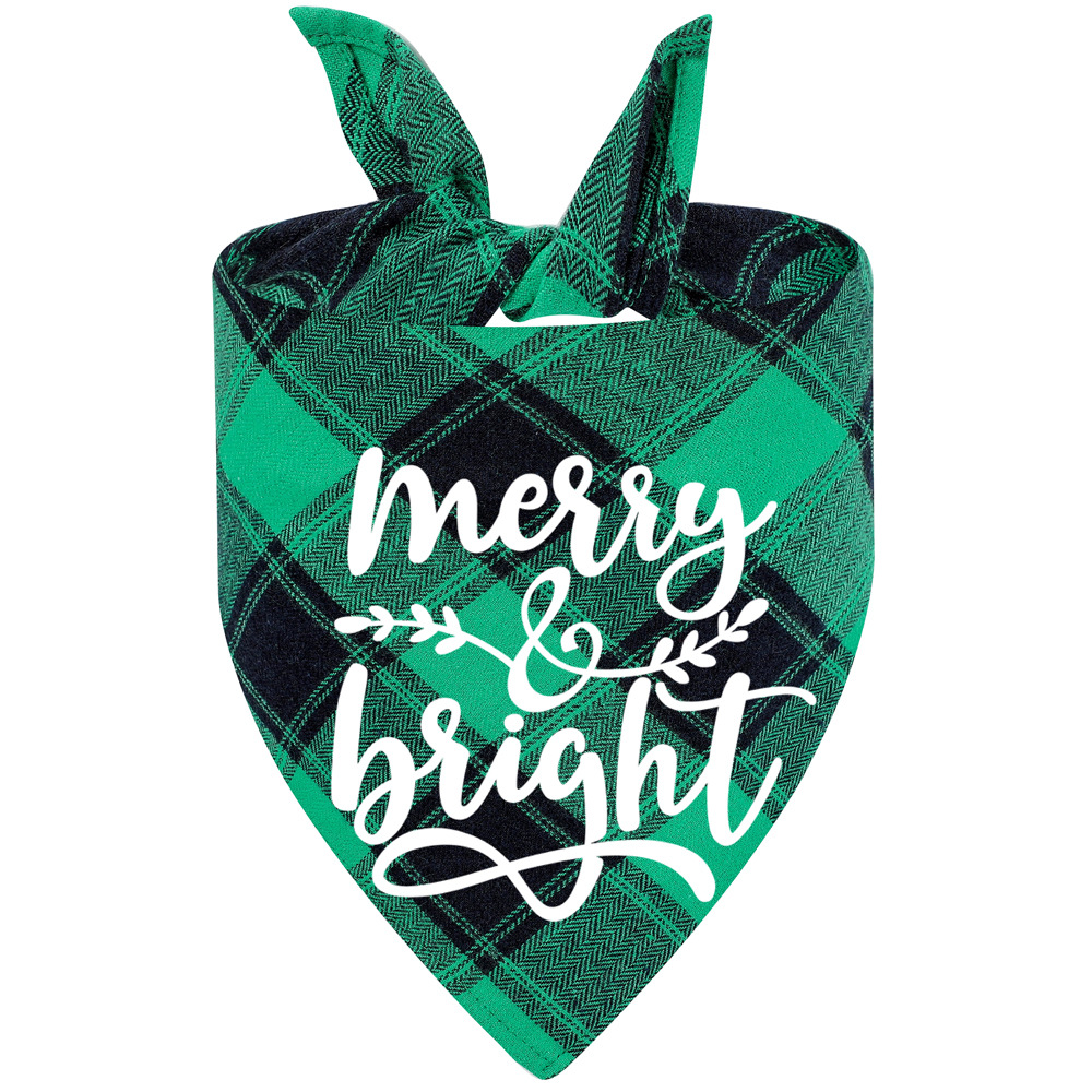 Fabricante en stock transfronterizo exclusivo algodón plaid mascota toalla triángulo perro saliva toalla Navidad mascota saliva toalla