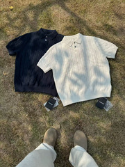 老钱风针织POLO衫男短袖夏季2025新款美式复古衬衫翻领T恤高级感
