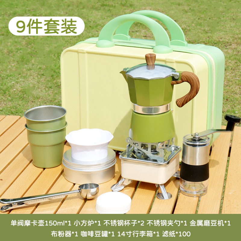 Juego de olla de moca, equipo de café de campamento al aire libre, juego de café, cafetera de mano, equipo de viaje