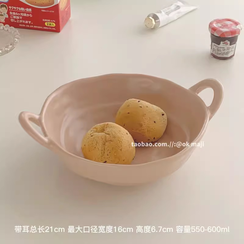 高級感のある両耳ボウル、家庭用ヨーグルトサラダフルーツボウル、陶器食器、皿、スープボウル、カタツムリヌードル、インスタントラーメンボウル|undefined