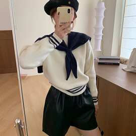 学院风可卸海军领套头毛衣女2026秋冬新款软糯甜美拼色针织衫上衣