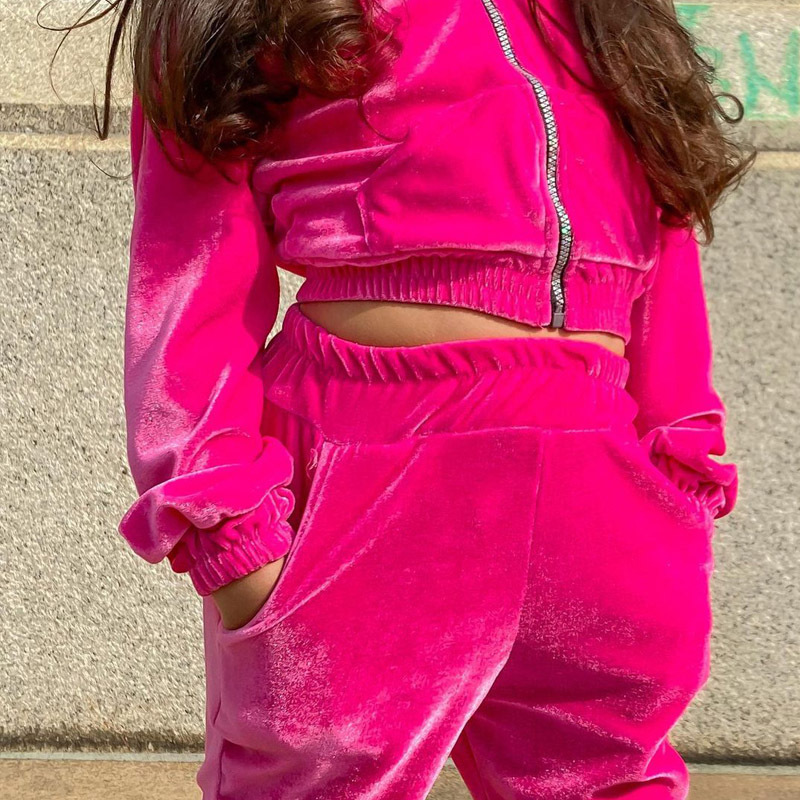 Velvet Tracksuit For Toddler Girls Soft Long Sleeved Sport Suit_voghion.com