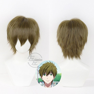 Left, Free! Men's Swimming Club Orange Zhenqin Cos Wig Reversed Short Hair Plucking Top Real Shot
